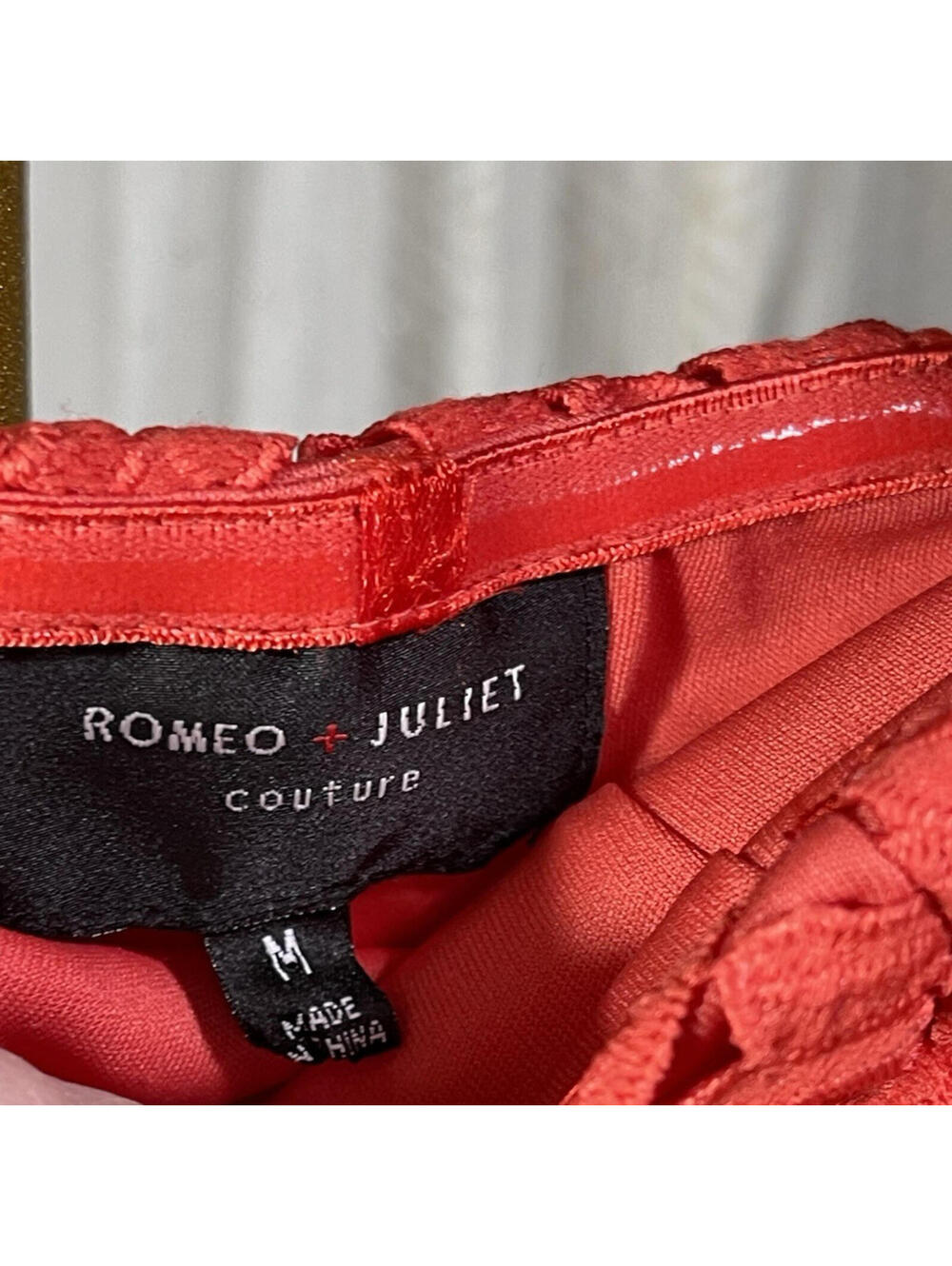 Romeo + Juliet Couture Coral Lace Strapless Dress Medium Juniors Boho Cocktail - Picture 7 of 7